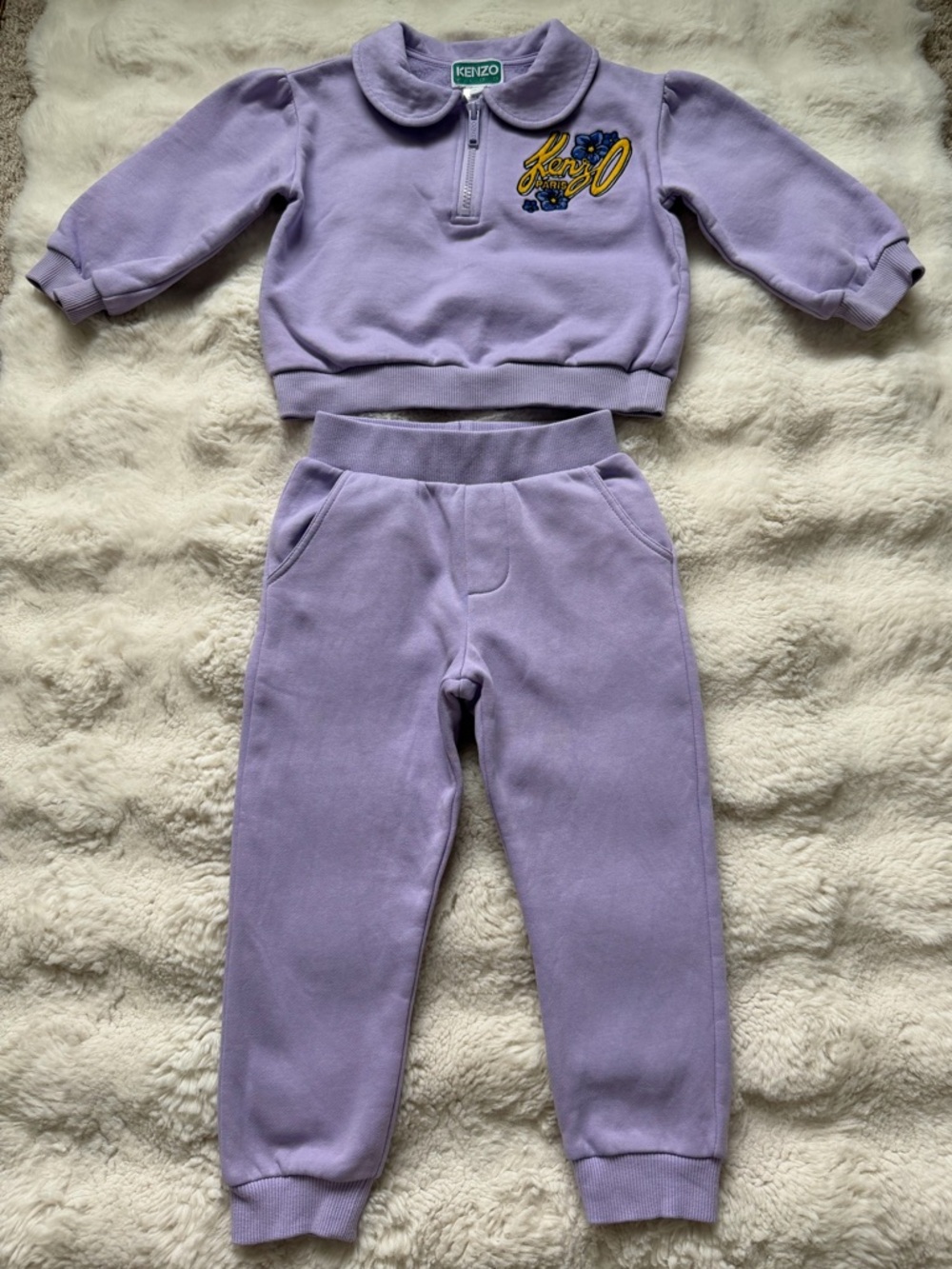 KENZO Girls Lavender Tracksuit Set 3A Designer Embroidered Logo Athleisure